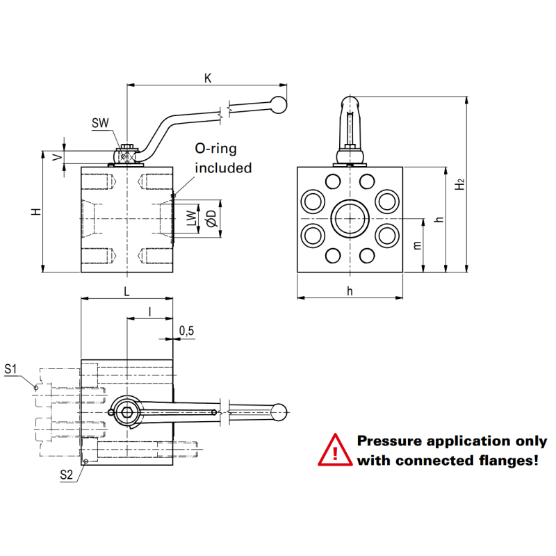 Pośredni zawór kulowy 2 drogowy Metryczny/UNC, Materiał: 