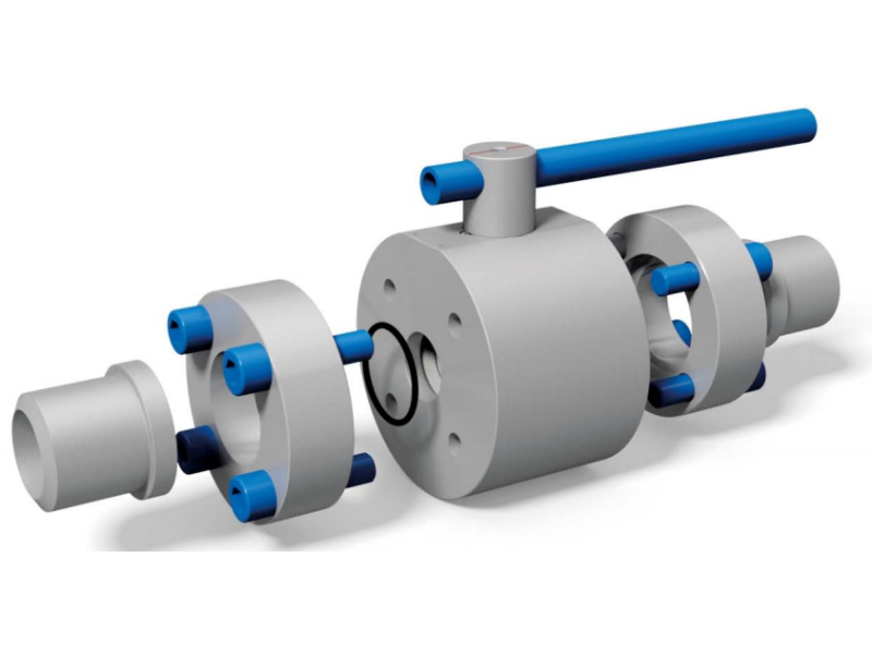 Zawór kulowy kołnierzowy 2 drogowy z końcówkami do wspaw