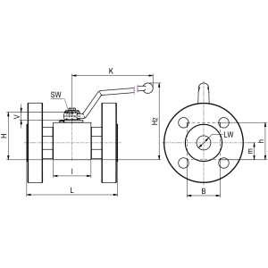 Zawór kulowy kołnierzowy 2 drogowy z połączeniem kołnie