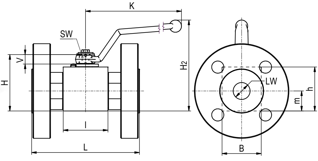 Zawór kulowy kołnierzowy 2 drogowy z połączeniem kołnie