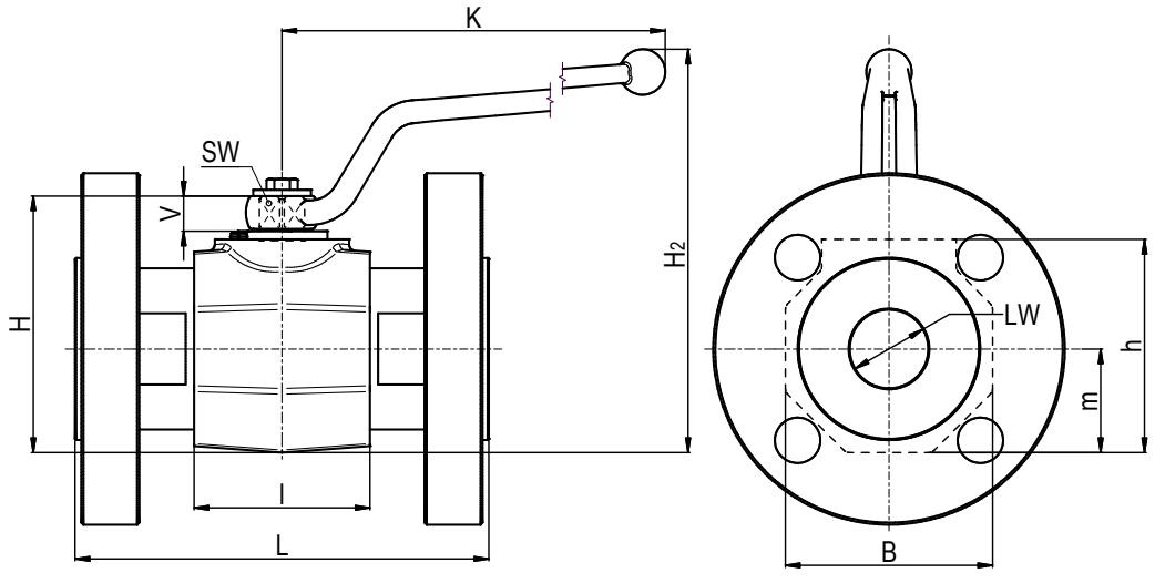 Zawór kulowy kołnierzowy 2 drogowy z kołnierzem z połąc