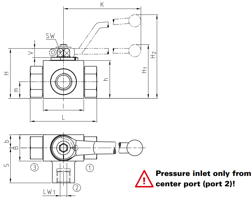 Zawór kulowy gwintowany 3/2 drogowy DN4 - DN50 do 500 Bar,