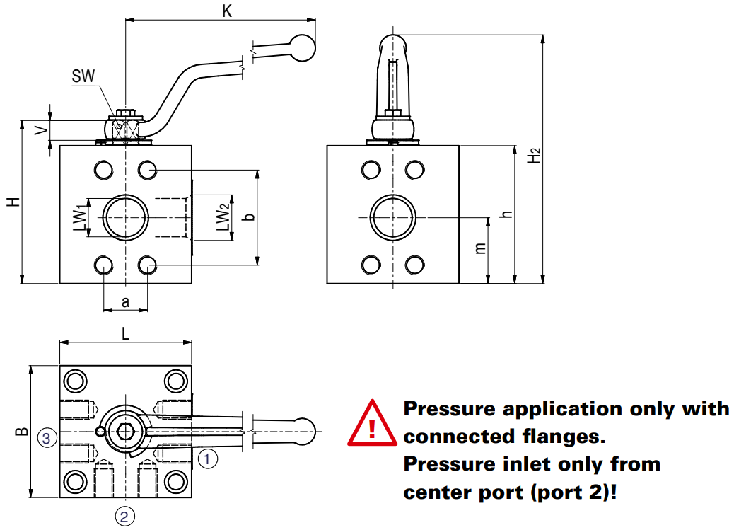 Zawór kulowy 3/2 drogowy z kołnierzem przyłączeniowym SA