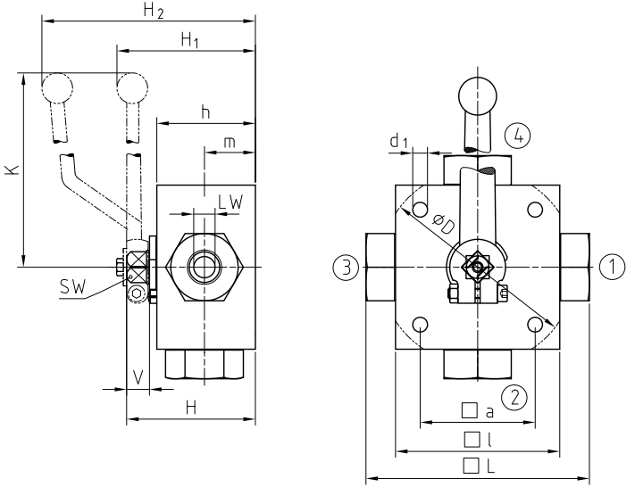 Zawór kulowy gwintowany wielodrogowy DN4 - DN25/40 do 500 B