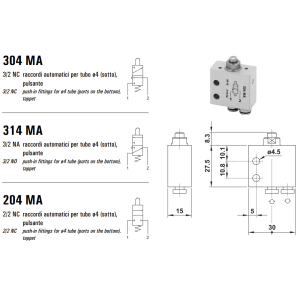 Mikrozawór MA, Elektrozawory - pozycje zaworu: 3/2, Elektro