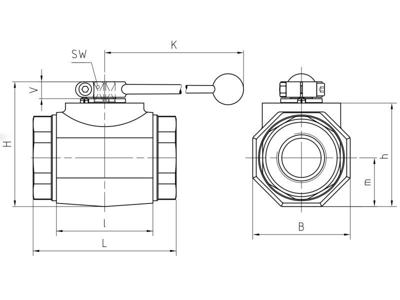 Zawór kulowy gwintowany do gazu DN32 - DN50 350 Bar, Materi