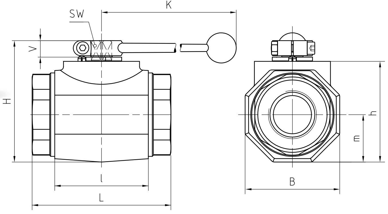 Zawór kulowy gwintowany do gazu DN32 - DN50 350 Bar, Materi
