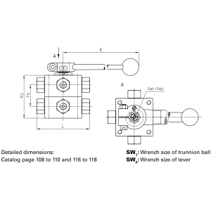 Kombinacja zaworów kulowych gwintowanych z dźwignią u gó