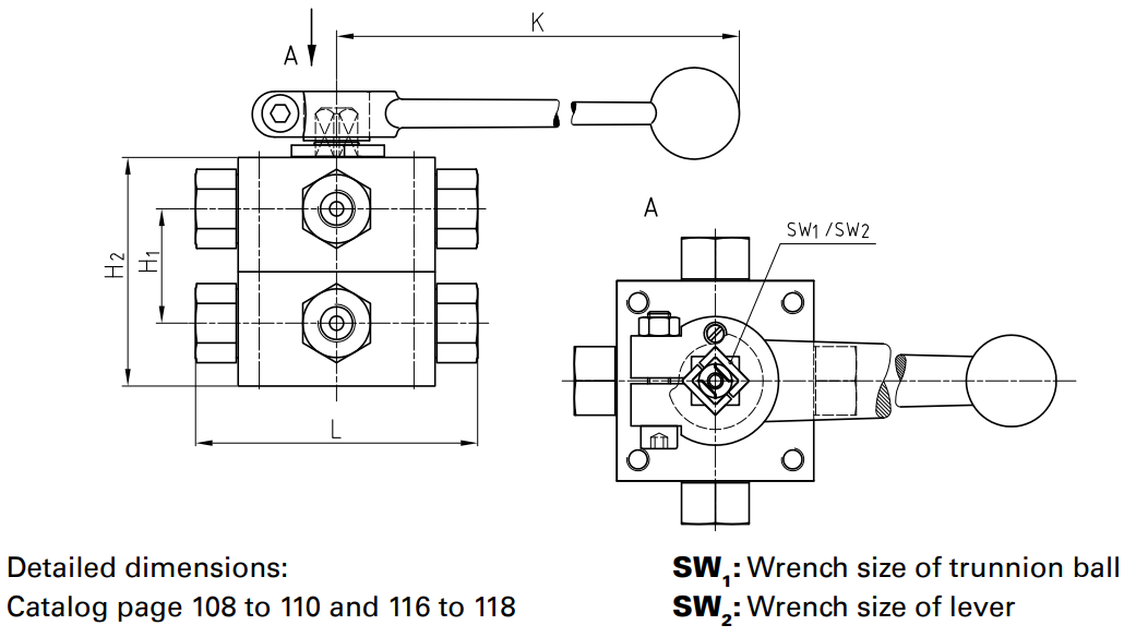 Kombinacja zaworów kulowych gwintowanych z dźwignią u gó
