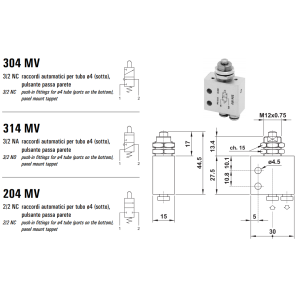 Mikrozawór MV, Elektrozawory - pozycje zaworu: 3/2, Elektro