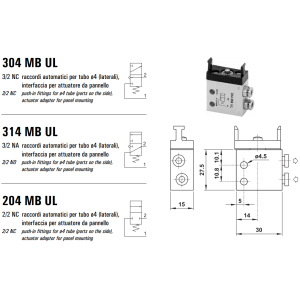 Mikrozawór MB UL, Elektrozawory - pozycje zaworu: 3/2, Elek