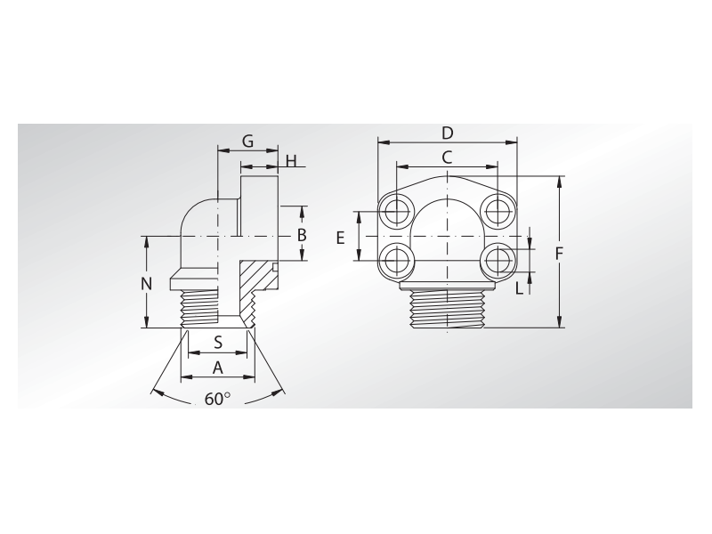Kołnierz kątowy 90° AFS 1/2" SAE - 1/2" BSPP 60° - L3000
