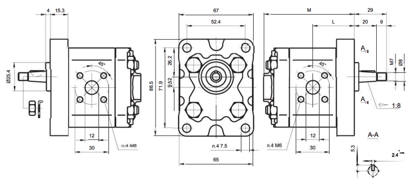 Pompa zębata grupa 1, śruby 71,9x52,4mm, zamek 25,4mm, Obj