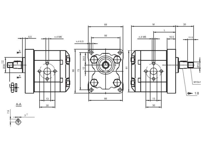 Pompa zębata grupa 1.5, śruby 71,9x52,4mm, zamek 32mm, Obj