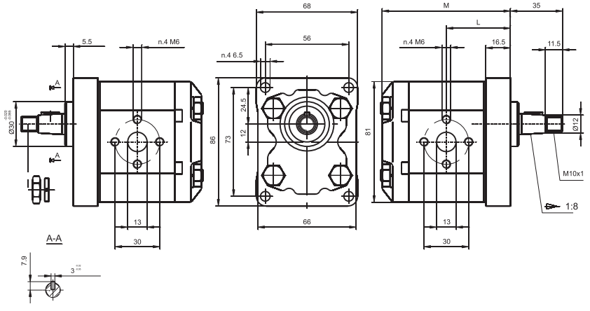 Pompa zębata grupa 1.5, śruby 71,9x52,4mm, zamek 32mm, Obj