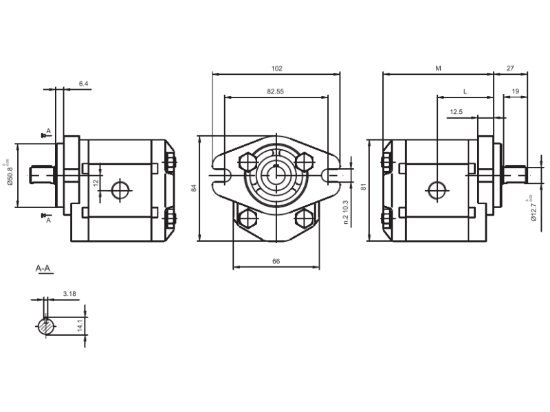 Pompa zębata grupa 1.5, śruby 82,55mm, zamek 50,8mm, Obję