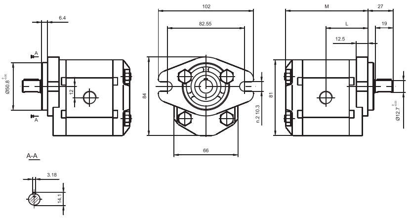 Pompa zębata gr. 1.5 S, Objętość geometryczna: 2,1 cm³/