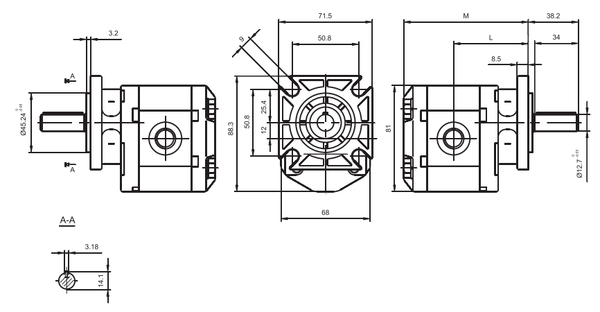 Pompa zębata gr. 1.5 K, Objętość geometryczna: 2,1 cm³/