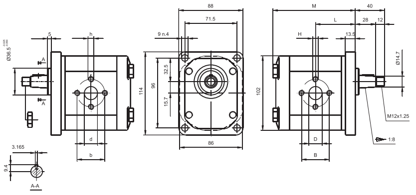 Pompa zębata  grupa 2, śruby 96x71,5mm zamek 36,5mm, Obję