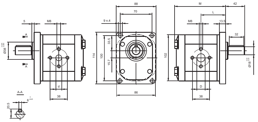 Pompa zębata gr.2 F, Objętość geometryczna: 18,0 cm³/ob