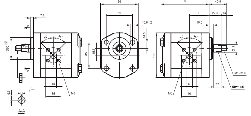 Pompa zębata grupa 2, śruby 60x60mm, zamek 50mm, Objętoś