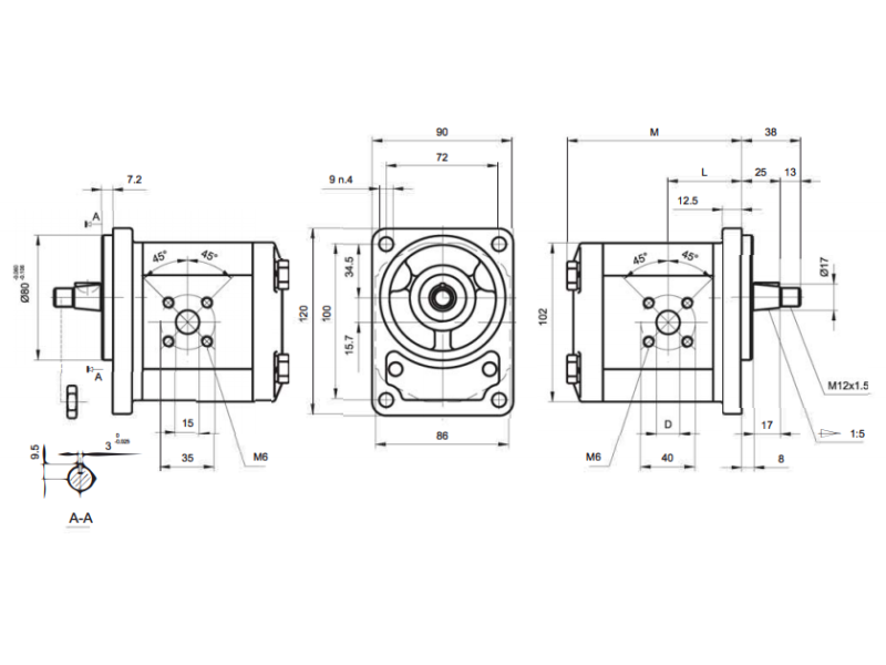 Pompa zębata grupa 2, śruby 100x72mm zamek 80mm, Objętoś