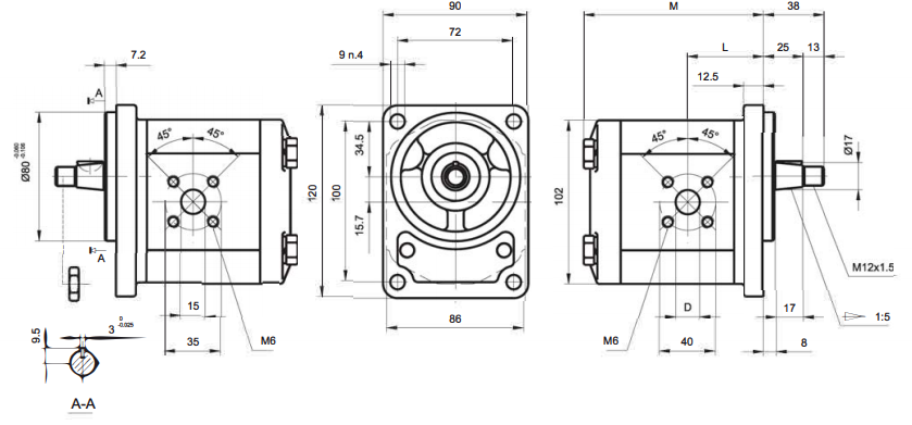 Pompa zębata grupa 2, śruby 100x72mm zamek 80mm, Objętoś