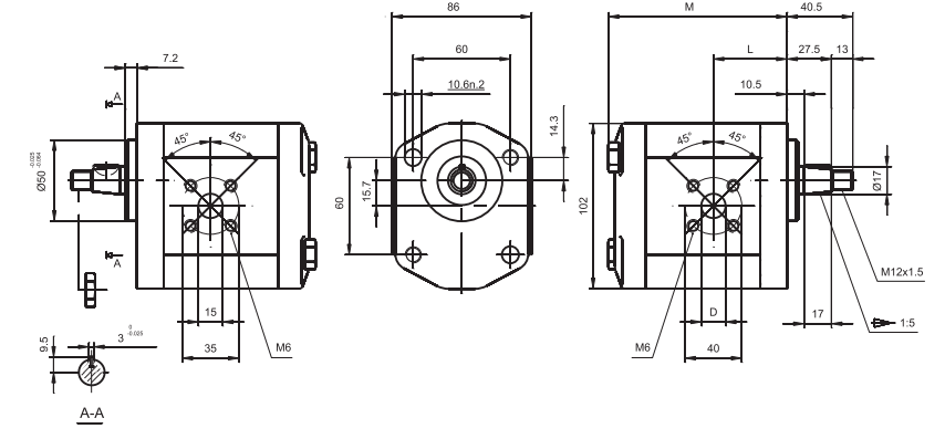 Pompa zębata grupa 2 śruby 60x60 zamek 50mm, Objętość g